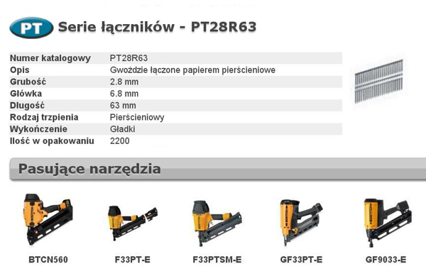 Poza cu BOSTITCH NAILS PT 33` 2.8 x 63mm RING 2200 Buc. (PT28R63)