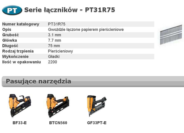 Poza cu BOSTITCH NAILS PT 33` 3,1 x 75mm RING 2200 Buc. (PT31R75)