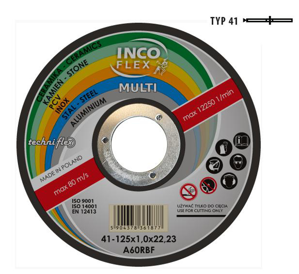 Poza cu INCOFLEX Disc debitare metal METAL / PCV / BETON 125 x 1,6mm MULTI (M415-125-1,6-22A46Rm)