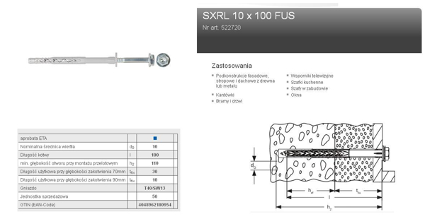 Poza cu FISCHER EXPANSION PIN SXRL 10 x 100 FUS T40 / SW13 50 Buc. (522720)