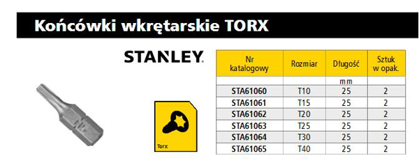 Poza cu STANLEY TORX TIP T10 x 25mm / 2 Buc. (STA61060-QZ)