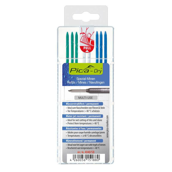 Poza cu PICA WATERPROOF REPLACEMENT CARTRIDGES / 3-BLUE / 3-GREEN / 2-WHITE / CARD FOR PENCIL 3030 (4040SB)