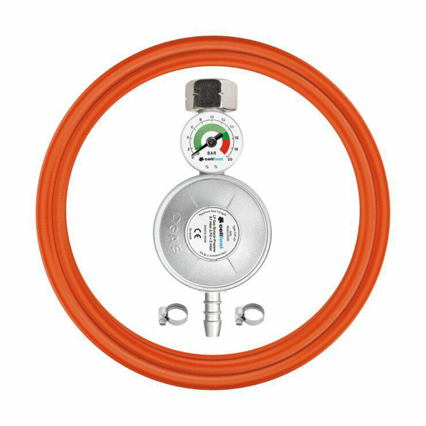 Poza cu CELLFAST SET CONNECTION REDUCER WITH MANOMETER + HOSE 2.0m PROPANE-BOOT (52-506)